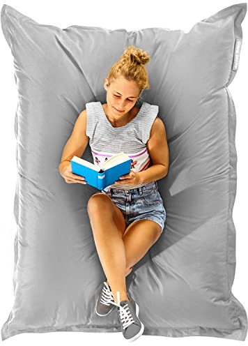Green Bean© Indoor Pouf XXL 140x180cm 380L Enfants&Adultes Bean Bag Remplissage de Perles EPS Pouf Géant Grand Lavable Résistant aux Intempéries Lounge Chair Coussin Siège Repos Sol Gris Pierre
