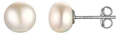 PROSILVER Boucle d'Oreille Clous Femme Argent avec Perle d'Eau Douce Blanche 8mm, Steling Silver Studs