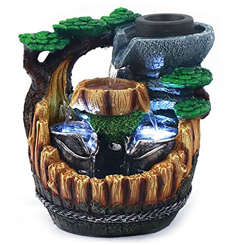 SHZICMY Résine Fontaine Décoration d'intérieur pour jardin de rocaille, cascade, plante, fontaine LED, décoration