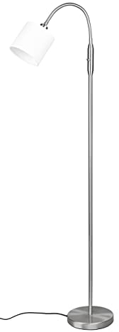 Reality Leuchten Tommy R46331001 - Lámpara de pie (metal níquel mate, pantalla de tela blanca, no incluye 1 bombilla E14)