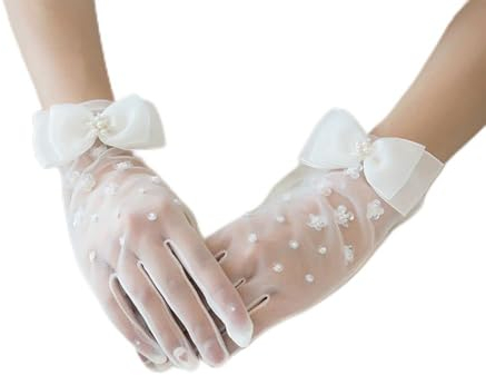 Perlen Hochzeit Bankett Kleid Handschuh Vintage Handschuhe 1 Paar Brauthandschuhe Kurze Spitzenhandschuhe mit Schleifen Kostüm Partyhandschuhe Handschuh Brautkleid Zubehör