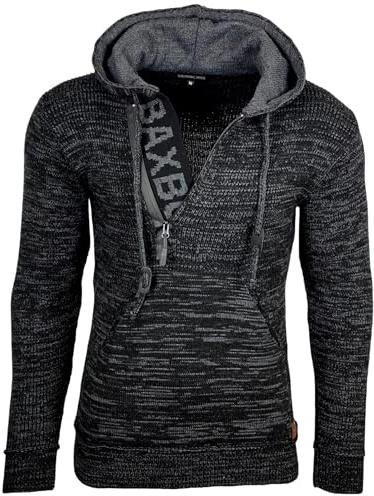 Subliminal Mode Pull Homme en Maille à Capuche Col Zippé - Style Basique - Pull Grosse Maille - Pull Over Tricoté Hiver Manches Longues - Idée Cadeau BX277 - Noir M