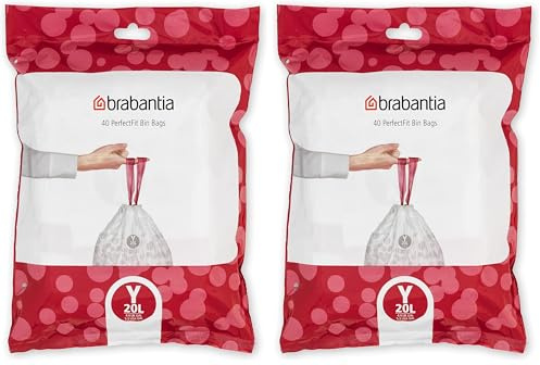 Brabantia Sacs Poubelle PerfectFit (Code Y / 20L), Ultra Résistant, Poignées Coulissantes (40 Sacs) (Lot de 2)
