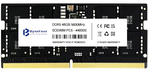 ByteFest Memoria RAM DDR5 48 GB 5600 MHz PC5-44800 CL40 1.1V SODIMM 262-Pin Ordenador portátil/Notebook Memoria