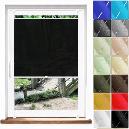 Plisseerollo Fensterrollo Faltrollo Jalousie 38 x 170 cm, Nach Maß Qualität Ohne Bohren, Plissee Fenster Plisseerollo Faltstore, Plisseerollo Rollo Jalousie, für Fenster & Tür, Schwarz