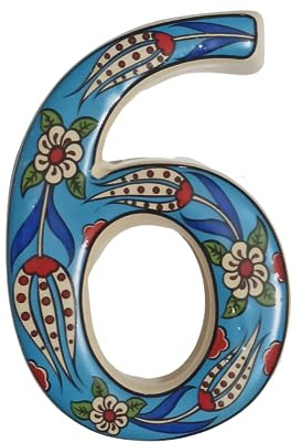 Ceramic house numbers with tulip design and several colors (turquoise, 6)