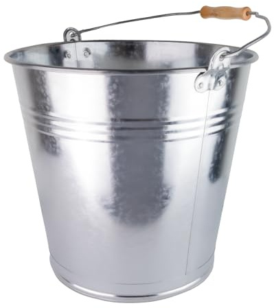 Zinkeimer 15 Liter mit Holzgriff, Metalleimer Robuster Zinkeimer mit Henkel, Vielseitiger Metalleimer für Garten als auch Dekoeimer, Haushalt und BAU, Verschiedene Größen verfügbar