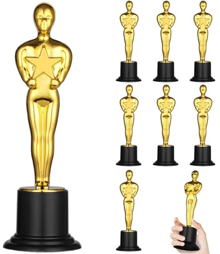 GeeRic Trophées d'or 8 Pcs, Mini-Coupes en Plastique Style Oscar avec Base pour Décoration de Fête, Cadeau, Compétition, Sport
