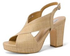 QUEEN HELENA Sandali con Tacco a Fascia Incrociata Eleganti Donna ZM9106-1 (Beige, Sistema Taglie Calzature EU, Adulto, Donna, Numero, Media, 37)