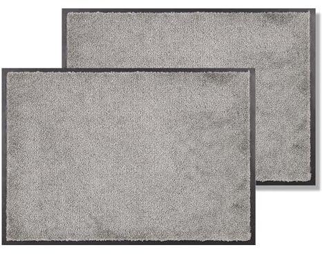 Schöner Wohnen Kollektion Paillasson d'intérieur - Tapis Anti-salissures Lot de 2 67 x 150 cm Graphite - Paillasson d'entrée antidérapant - Tapis de Porte Lavable à 30 °C