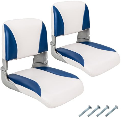 COSTWAY Bootssitz 2er Set, klappbarer Bootsstuhl mit Schaumstoffpolsterung und niedriger Rückenlehne, gepolsterter Steuerstuhl für Boote, Weiß + Blau