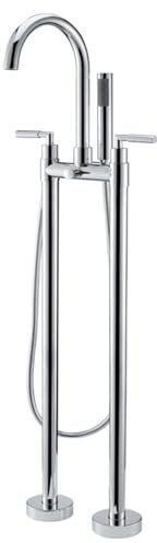 Standarmatur Badewanne Freistehend mit Dusche Verchromtes Schwanenhals 360° Rotieren Wasserhahn Badewanne Doppelgriff,Verchromt