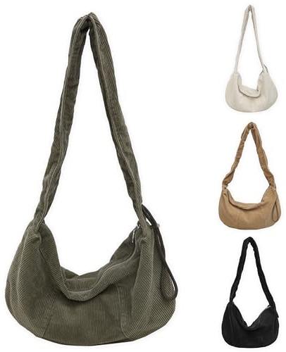 GwaOery Borsa a mezzaluna in velluto a coste da donna, casual, a tracolla, borsa a tracolla per ravioli con tracolla regolabile, versatile borsa per pendolari quotidiani, Verde, medium