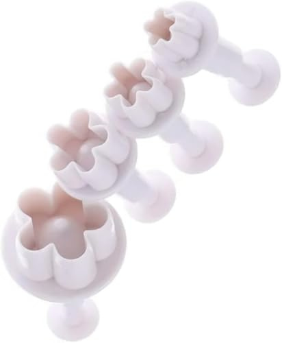 4 Pcs White Flower Plunger Cutter DIY Blossom Flower Cake Fondant Mold Plastic Cake Decorating Tools Baking Cookie Cutters for Baking Plastic,Dessert and Candy Sculpting Baking Tools and Accessories