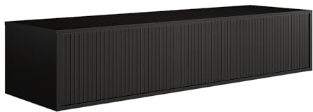 Vente-unique - Meuble sous Vasque Suspendu strié - Noir - 150 cm - ARNEGA