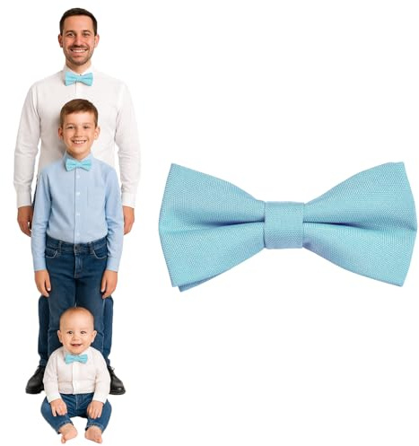 DonDon Papillon uomo bambino o neonato Azzurro chiaro opaco, preannodato e regolabile in lunghezza in gabardine di cotone - accessorio elegante per matrimoni, comunioni e cerimonie