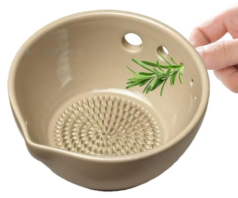 Générique Bol râpe à ail, Outils de plaques de râpe de Cuisine 2 en 1, Outil efficaces pour dénuder Les Herbes avec 5 Tailles de Trous, pour ail, Gingembre, Herbes, Zeste de Citron, Fromage