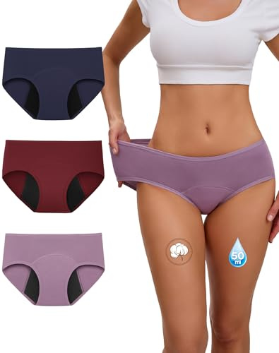 INNERSY Mutande Mestruali Flusso Abbondante, S, Viola, Blu Navy, Bordeaux