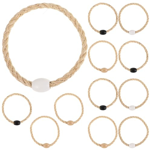 GOOHOCHY Jeu de Lancer D'anneaux Extérieur 12 Pièces en Corde Naturelle Perles Noires, Blanches et Bois, Jeu de Plein Air pour Garçon et Filles et Famille sur Pelouse, Plage et Jardin