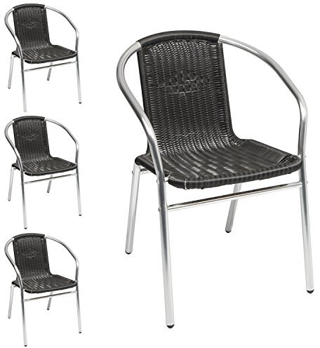 Mojawo 4 Sück Aluminium/Polyrattan Bistrostuhl stapelbar Stapelstuhl Campingstuhl Gartenstuhl Küchenstuhl Balkonmöbel Gartensitzmöbel Silber/Schwarz