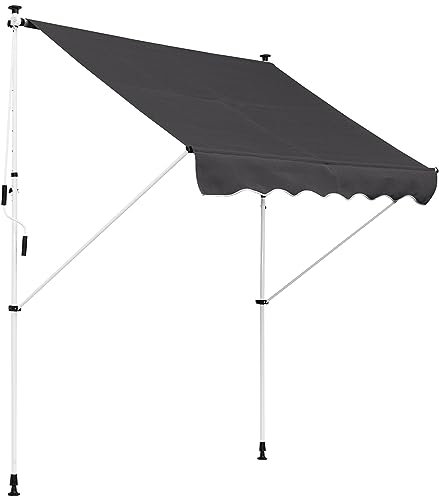 Outsunny Toldo Manual Retráctil 2x1,5 m Toldo Exterior Terraza Enrollable Altura Ajustable con Manivela 170-280 cm Sin Taladro para Balcón Jardín Gris