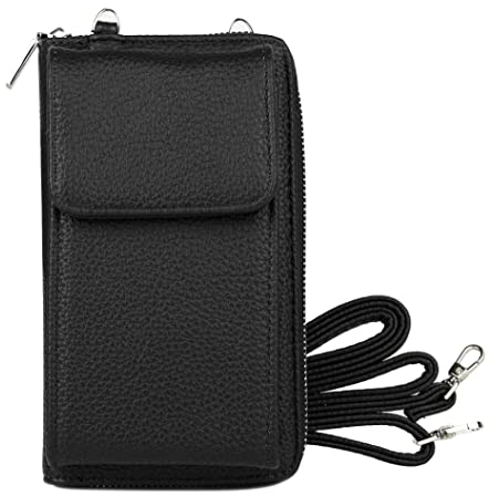 irisaa Kleine Handy Umhängetasche, Geldbörse Damen Brieftasche RFID Schutz Crossbody Handytasche Reisepass mit Kartenfächern und Verstellbarem Schultergurt, Damen Tasche:Schwarz