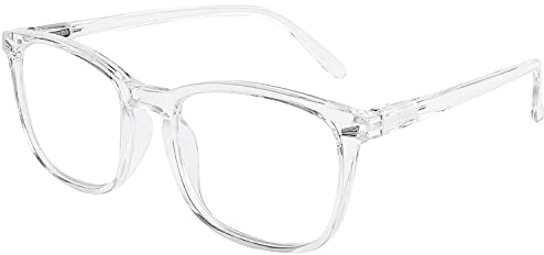 DOOViC Blue Light Blocking Computer Glasses Large Square Transparent Frame No Magnification Glasses for Men/Women +0.0