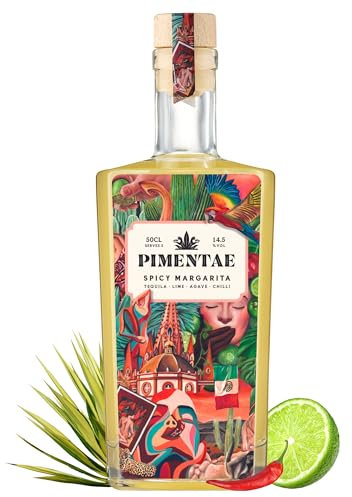 Pimentae Spicy Margarita, 50cl, 14.5% ABV, Pre-Mixed and Ready to Drink Tequila Cocktail Mix with Flavours Lime, Chilli, and Agave - Sweet and Spicy Margarita Mix, 5 Servings