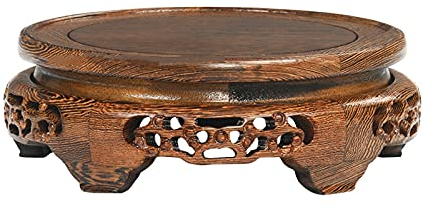 TOMYEUS Vase Bonsai Stand Vintage Round Shape Wooden Teapot Base Vase Aquarium Table Lamp, Home Decoration Display Stand Ornament Base Wooden Buddha Statue Base Plant Display Pedestal