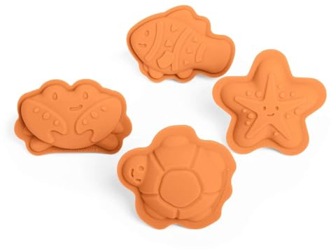 Bigjigs Toys Apricot Orange Silikon Sandformen - 4-teiliges Silikon-Strandspielzeug-Set, umweltfreundliches Strandspielzeug, nachhaltiges Sand- und Wasserspielzeug, Sandspielzeug für Kleinkinder von