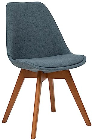 Atmosphera Créateur d'Intérieur - Chaise Baya Rétro Bleu - Tissu et Hêtre - Salle à Manger, Cuisine, Bureau, Salon - Confortable Coussin Intégré