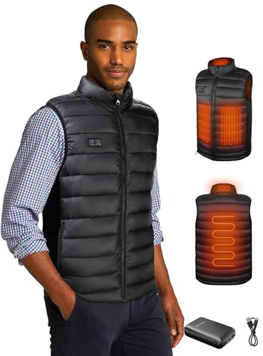 Loowoko Veste Sans Manche chauffante homme avec batterie 10000 mah, Gilet chauffante ultralégère 3 Niveaux de Chauffage + 4 Chauffage Zones, Pour Travail en extérieur, Vélo, Moto, Ski