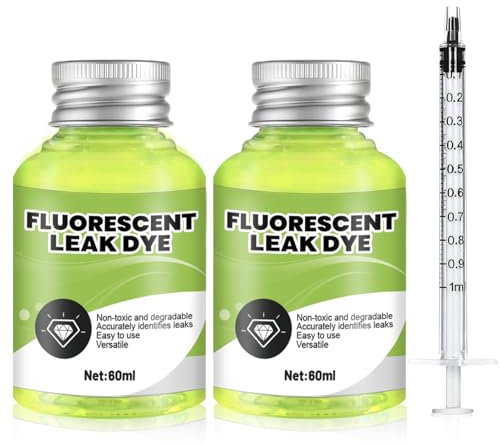 Allony Detector de Fugas de Agua Tinte Trazador, Detección Universal de Fugas, Detector Fluorescente, Acondicionador de aire Tuberías,Tinte de Lnspección aire Acondicionado del Coche (Con Jeringa)