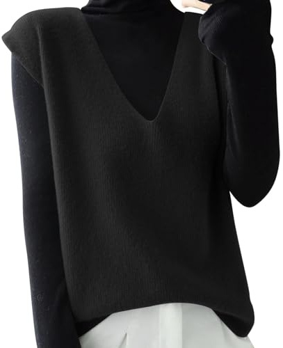 Generisch Chaleco de punto para mujer con cuello en V profundo, holgado, sin mangas, cárdigan de punto para el tiempo libre, Negro , XL