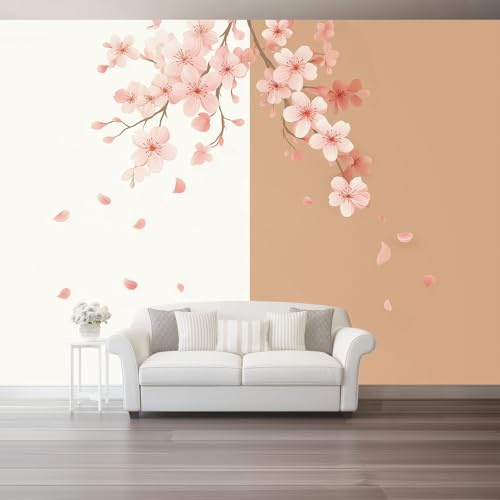 Carta da parati Fiori Di Ciliegio, 250 x 175 cm Carta da parati fotografica personalizzata in tessuto non tessuto per soggiorno e cameretta dei bambini, Beige Marrone