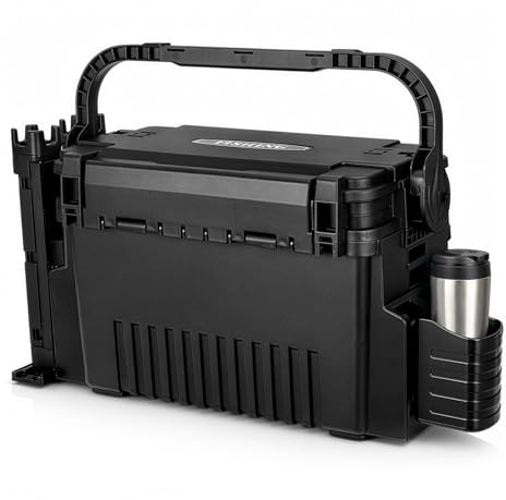 2-stöckig Groß Angelkoffer Tackle Box mit Rutenhalter & Becherhalter, klappbarem Tragegriff, 43×23×28cm Angelbox Angel Zubehör Organizer Angelzubehör Kunstköderbox, Angelboxen, Angelkasten (Black)