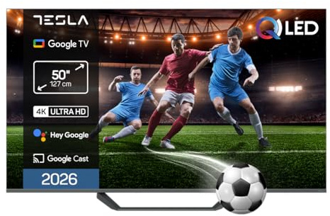TESLA QLED Smart TV Full HD Compatible con Google TV y Google Assistant - Dolby Audio, HDR, WiFi y Bluetooth, Apps y Chromecast Integrado, 3 HDMI, DVB-T2/S2/C, Color Negro (50)