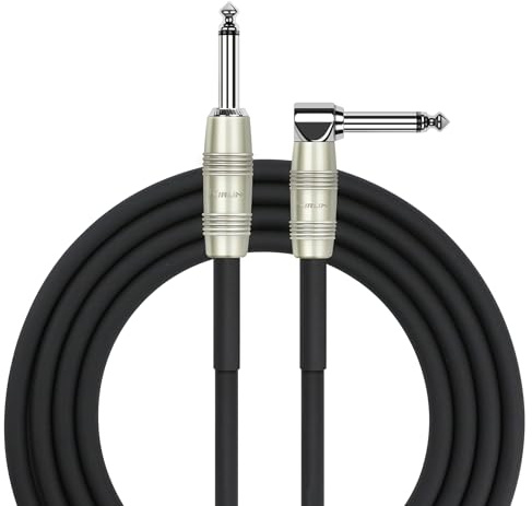 Kirlin Cable IP-202PR-10/BK - 10 Feet - Straight to Right Angle 1/4-Inch Plug Instrument Cable Black PVC Jacket
