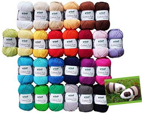 20x 50 Gramm (1KG) Cotton Fun Häkelgarn, Farbauswahl leider Nicht möglich inkl. 1 Anleitung für ein Meerschwein