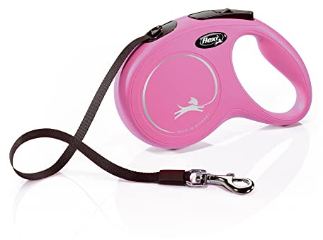 Flexi, Leash New Classic Model, Strap Version, Modern och ergonomisk form, Avancerat styrsystem, Infällbart koppel, Made in Germany, Rosa, M - 5m