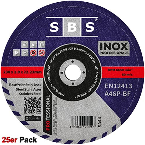 Trennscheiben SBS Professional Flexscheiben | 25 Stück | 230 x2 mm | INOX Professionals | extra Dünn | extra Standfest | solide Schnittleistung | für Trenn- und Winkelschleifer
