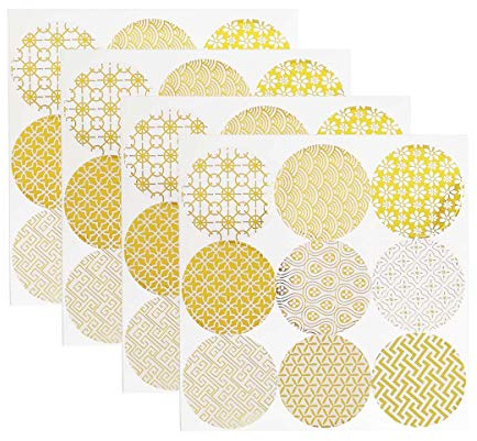 12 Sheets Decorative Gold Circle Envelope Seals Stickers Gift Boxes Sticker Party Favor Bags Sticker Label Stickers Holiday Birthday Party Wedding Baby Shower Decorations (108 Pieces)