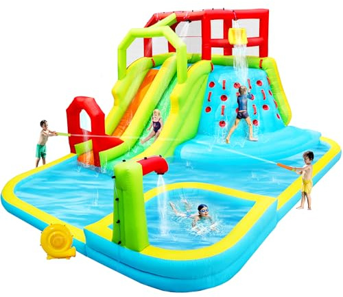 WELLFUNTIME Inflatable Water Slide Park, Bouncy Castle with Deep Pool, 191 x 157.5 x 100 Inch, Jumping Castle with Air Blower