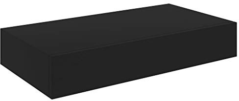 Tidyard Schweberegal mit Schublade Wandboard Hängeregal Bücherregal Dekorative Regale, für Schlafzimmer, Wohnzimmer, Küche und Flur Schwarz 48 x 25 x 8 cm