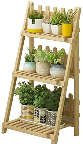 Massivholz-Blumenständer Mehrschichtiger Grüner Pflanzenständer Mit Balkon Blumentopf-Ständer Sukkulenten-Pflanzenständer Faltbares Design (Color : Wood Color, Size : 50x37x98cm)