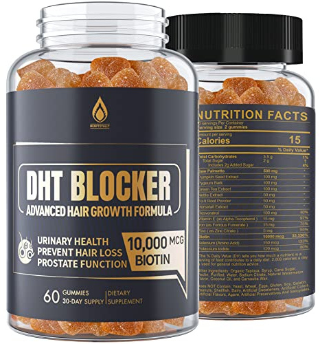 DHT Blocker Gummies Hair Growth Supplement, Super Potency Saw Palmetto & Biotin 10000 mcg for Women & Men, Plus 12 Proprietary Blend - Prevent Hair Loss, Blocking DHT Receptors, Hormonal Balance