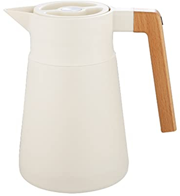 Thermoskanne Kaffeekannen Edelstahl 18/10, Vakuum Isolations, Grosse Kapazität, Mit Holzgriff, Thermosflasche Für Heißen Und Kalten Tee Kaffee, Isolierkanne, Für Home Office Hotel (Beige,1.5L)