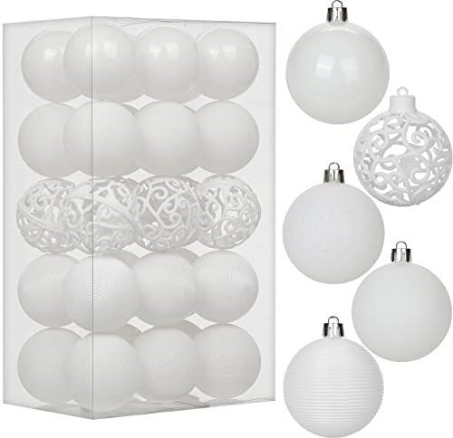 6CM Weihnachtskugeln Ornamente Glitze, 30 PCS bruchsicher Weihnachten Kugeln, Kunststoff Weihnachten Kugeln, Hängen Christbaumkugel Weiß fur Weihnachtsbaum Neujahr Ornamente