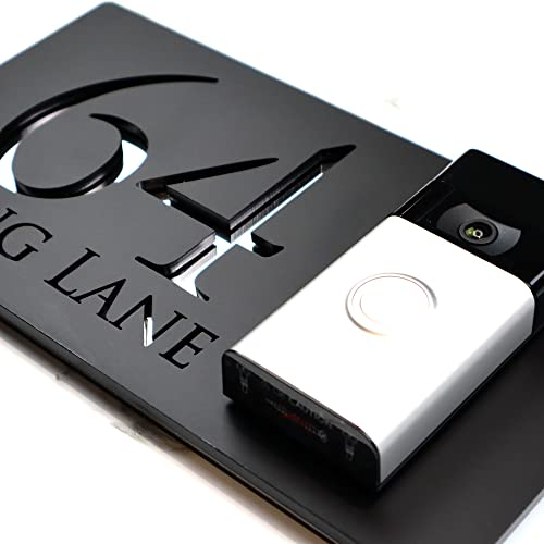 K Smart Sign | Bellissima Video Doorbell house sign door number plaques for Nest Ring Wifi doorbell plate mount | Matt Black - Silver Chrome Mirror | Classic Style | 300mm x 160mm