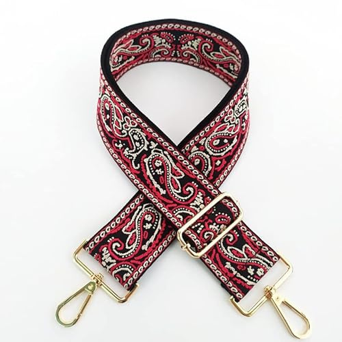 Damen Bunter Schultergurt Längenverstellbarer Breiter Tragegurt Schultergurt für Handtaschen 5cm 75-130cm Taschenhenkel Taschenriemen Tragegurt Umhängegurt mit Blumen Muster für Taschen,Beige Rot